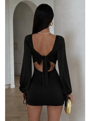 Pink Life Black Muse Bağlamalı Siyah Mini Elbise
