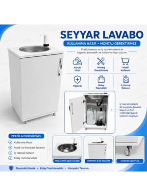 Nurline Mobil Seyyar Lavabo Yeni Yönetmeliğe Uygun Taşınabilir Iç Hazneli Hijyen Lavabosu Beyaz