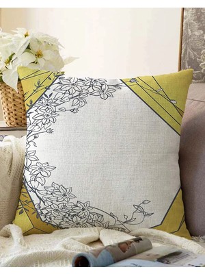 Rem Home Çift Taraflı Gold Zeminli Beyaz Gül Motifli Dijital Baskılı Modern Raşel Örme Yastık Kırlent Kılıfı