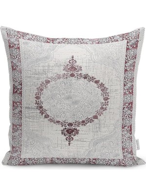 Rem Home Krem - Pembe Zeminde Hereke Motifli Dokuma Desenli Dijital Baskılı Yastık Kırlent Kılıfı