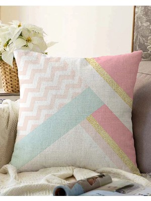 Rem Home Çift Taraflı Renkli Zeminli Geometrik Desenli Dijital Baskılı Modern Raşel Yastık Kırlent Kılıfı