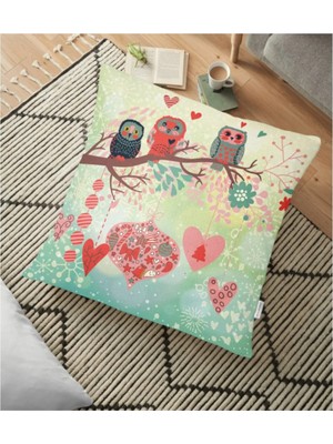 Rem Home Baykuş Resimli Dijital Baskılı Dekoratif Yer Minderi - 70 x 70 cm