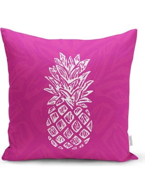 Rem Home Fuşya Zeminde Ananas Desenli Modern Tasarım Yastık Kırlent Kılıfı