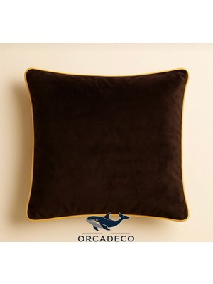 Orcadeco -Premium Kadife Kırlent – Koyu Kahve / Hardal Biyeli – 45X45