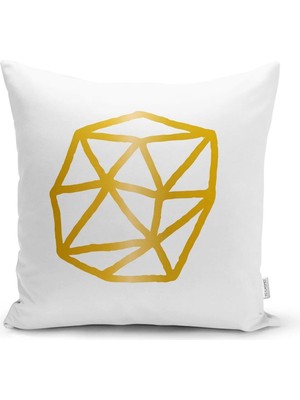 Rem Home Beyaz Zemin Üzerinde Gold Detaylı Geometrik Çizim Modern Yastık Kırlent Kılıfı