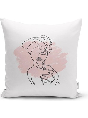 Rem Home Beyaz Zeminde Bayan Desenli Dijital Baskılı Modern Yastık Kırlent Kılıfı