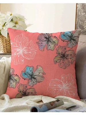 Rem Home Çift Taraflı Pastel Zemin Üzerinde Soyut Çiçek Desenli Raşel Örme Yastık Kırlent Kılıfı