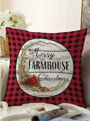 Rem Home Kırmızı Ekose Motifli Mery Christmas Temalı Modern Raşel Örme Yastık Kırlent Kılıfı