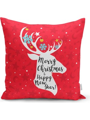 Rem Home Merry Christmas Geyik Desenli Dekoratif Yastık Kırlent Kılıfı
