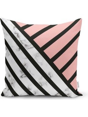Rem Home Renkli Geometrik Desenli Mermer Motifli Dijital Baskılı Modern Kırlent Kılıfı