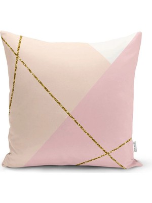 Rem Home Pastel Zemin Üzerinde Gold Detaylı Modern Çizgili Modern Yastık Kırlent Kılıfı