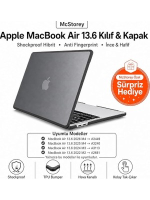 MacBook Air 13.6 Inç M2 M3 M4 M5 Uyumlu Darbe Korumalı Sert Kılıf | Rugged Koruma Hard Case –