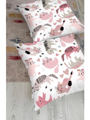 Rem Home Sevimli Kedi Desenli Dijital Baskılı Modern Hayvan Yer Minderi 1000 gr
