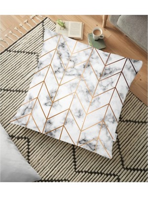 Rem Home Mermer Zeminli Geometrik Desenli Modern Yer Minderi - 70 x 70 cm