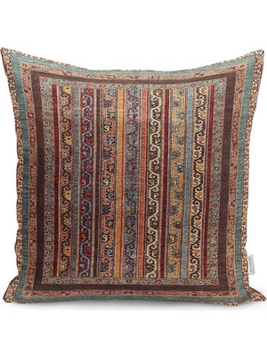 Rem Home Patchwork Zeminde Hereke Motifli Kilim Desenli Dijital Baskılı Yastık Kırlent Kılıfı