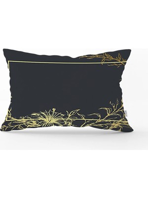 Rem Home Altın Çerçeveli Liliaceae Çiçek Desenli Dikdörtgen Kılıfı