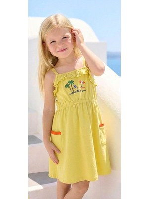 Ay Kids Kız Çocuk Yazlık Elbise %95 Pamuk %5 Elestan –  Nakışlı  Rahat Yaz ELBISESI-59182-S