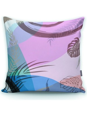 Rem Home Soyut Renk Zeminli Palmiye Motifli Kırlent Kılıfı
