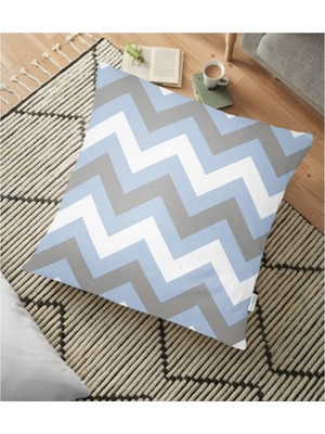Rem Home Mavi Gri Zigzag Desenli Dijital Baskılı Dekoratif Yer Minderi - 70 x 70 cm