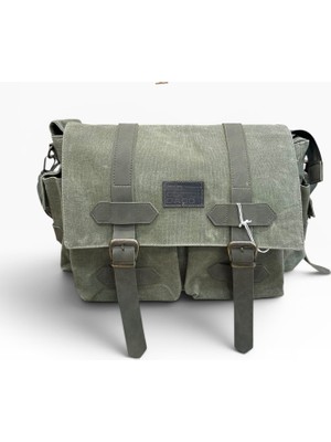 Old Cotton Cargo Kanvas Kumaş Postacı Omuz Çantası Unisex 7156 Baltimore 15.6'' Haki