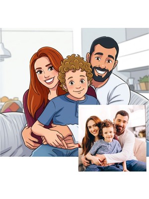 Hediye Vakti Kişiye Özel Fotoğraftan Karikatür Ahşap Mdf Poster Tablo 20X28 cm