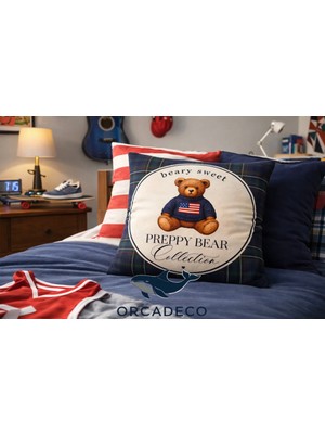 Orcadeco -Preppy Bear Collection Teddy Ayıcık Desenli Dekoratif Yastık–genç Odası & Salon Için