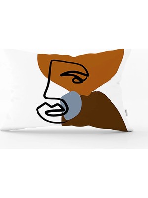 Rem Home Bohemian Kahverengi One Line Draw Face Tasarımlı Dikdörtgen Kırlent Kılıfı
