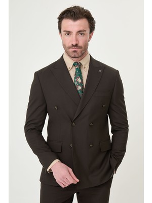 MCR Düz Slim Fit Geniş Yaka Kruvaze Erkek Takım Elbise