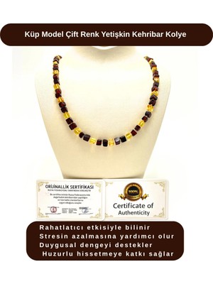 Yıldız Doğal Taş Sertifikalı Küp Model Çift Renk Yetişkin Kehribar Kolye 60 cm 16 gr