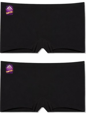 Rapapa Papatya Kadın 2 Adet Siyah  Lazer Kesim Dikişsiz Boxer Külot Slip 2'li Paket 2852-Y