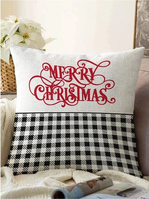 Rem Home Mery Christmas Temalı Ekose Tasarımlı Modern Raşel Örme Yastık Kırlent Kılıfı
