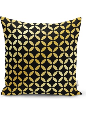 Rem Home Siyah Zeminde Gold Geometrik Desenli Dekoratif Yastık Kırlent Kılıfı