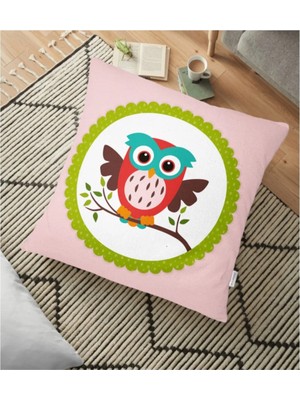 Rem Home Baykuş Desenli Dijital Baskılı Dekoratif Yer Minderi - 70 x 70 Cm.