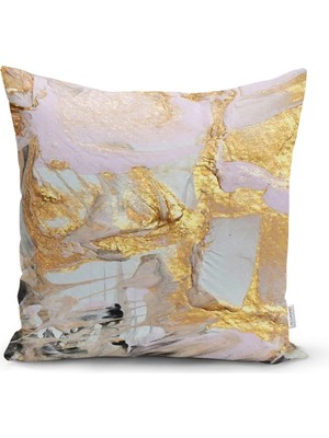 Rem Home Gold Detaylı Soyut Çizimli Dijital Baskılı Modern Yastık Kırlent Kılıfı