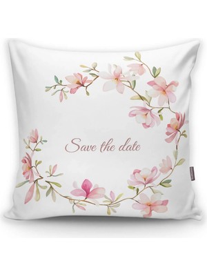 Rem Home Save The Date Çiçek Desenli Dijital Baskılı Yastık Kılıfı