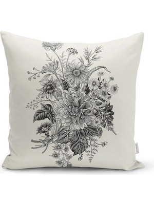 Rem Home Pastel Zemin Üzerinde Çiçek Desenli Dijital Baskılı Modern Yastık Kırlent Kılıfı