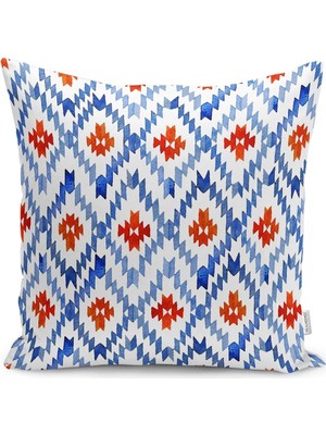 Rem Home Geometrik Mavi Çini Desenli Modern Yastık Kırlent Kılıfı