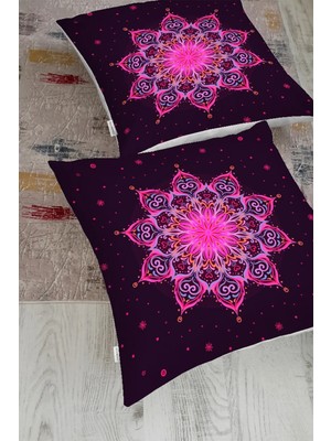 Rem Home Siyah Zeminde Pembe Neon Mandala Desenli Dekoratif Yer Minderi
