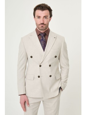 MCR Düz Slim Fit Geniş Yaka Kruvaze Erkek Takım Elbise
