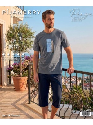 Pijamerry Erkek Bisiklet Yaka Kısa Kol Kapri Pijama Takımı 8013 - 1 Adet