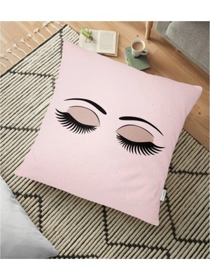 Rem Home Modern Kirpik Dijital Baskılı Dekoratif Yer Minderi - 70 x 70 cm