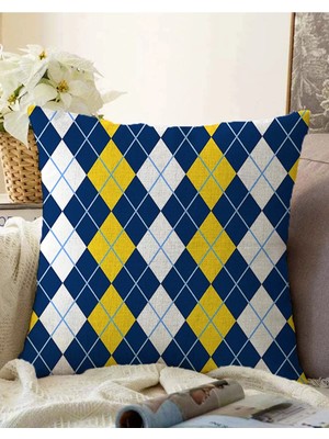 Rem Home Çift Taraflı Beyaz Zeminde Baklava Desenli Dijital Baskılı Modern Raşel Örme Yastık Kırlent Kılıfı