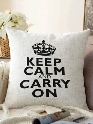 Rem Home Keep Calm And Carry On Dekoratif Raşel Örme Yastık Kırlent Kılıfı