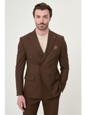 MCR Düz Slim Fit Geniş Yaka Kruvaze Erkek Takım Elbise