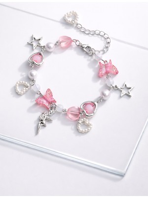 Trend Collection Pembe Kelebek Figürlü Inci Detaylı Charm Bileklik