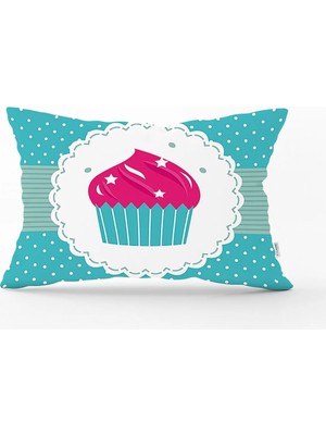 Rem Home Cup Cake Desenli Dijital Baskılı Dekoratif Dikdörtgen Yastık Kırlent Kılıfı