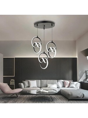 Siyah Modern Sarkıt LED Avize – Power LED Teknolojili, 6500K Beyaz Işık, Ayarlanabilir Kablo, 2