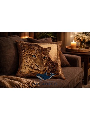 Orcadeco -Leopar Desenli Dekoratif Kırlent Kılıfı – Goblen Dokuma, Lüks Salon Yastığı 45X45