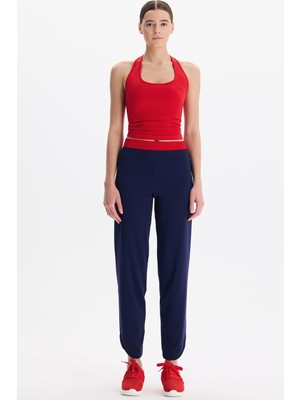 COMEUP Beli Çift Renk Kemerli Hafif Dokulu Rahat Pantolon Oxford Blue Kemer Rengi Goji Berry