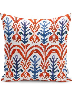 Rem Home Mavi Kırmızı Damask Motifli Dekoratif Yastık Kırlent Kılıfı